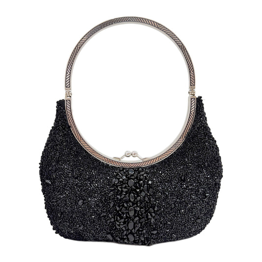 Kiss Lock Black Beads Hand Bag