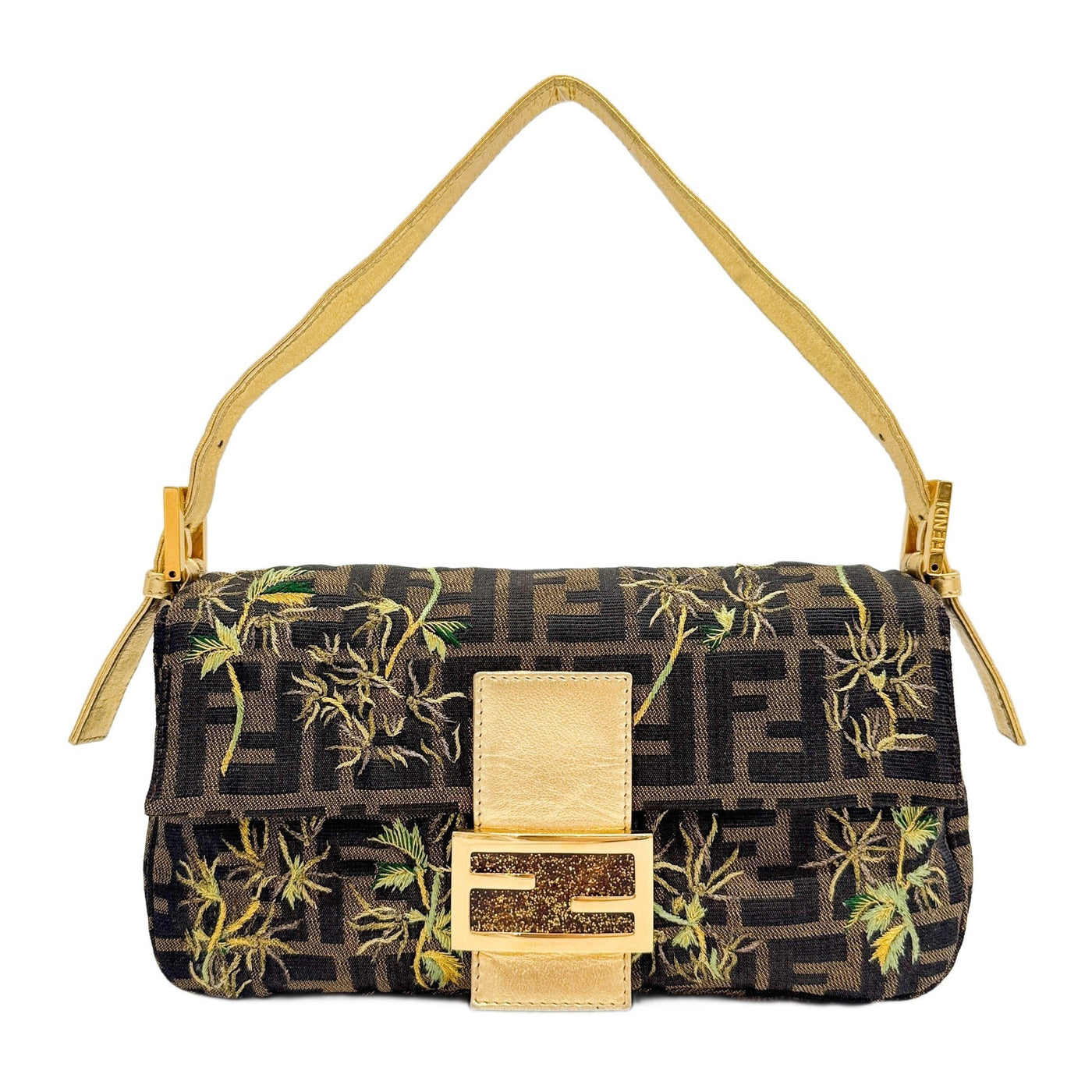 Baguette Tropical Embroidery Brown Zucca Canvas Shoulder Bag
