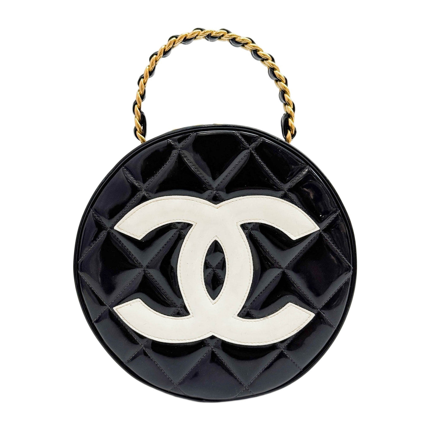 Round Vanity 1994-1996 CC Logo Matelasse Black Leather Hand Bag