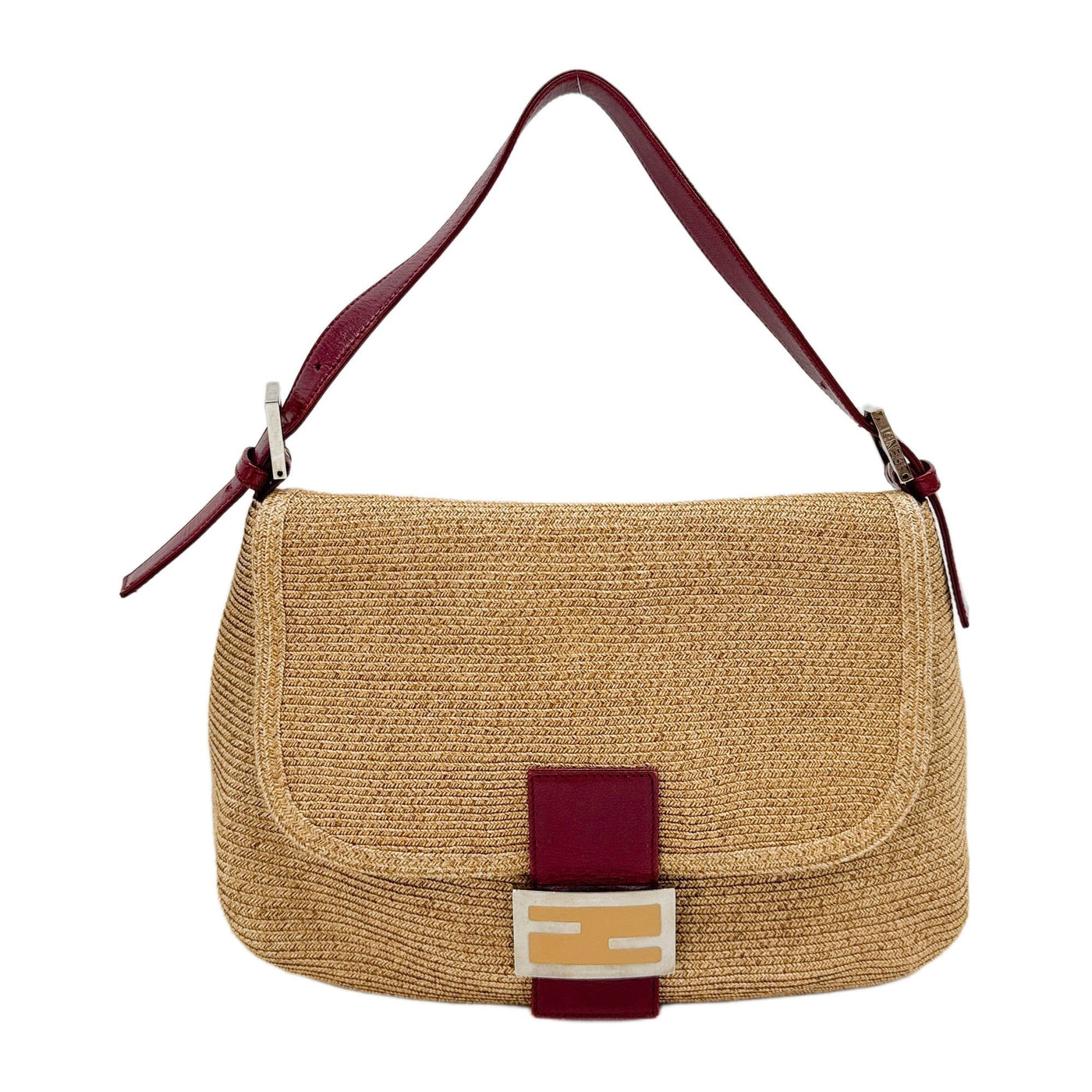 Mamma Baguette Beige Raffia Shoulder Bag