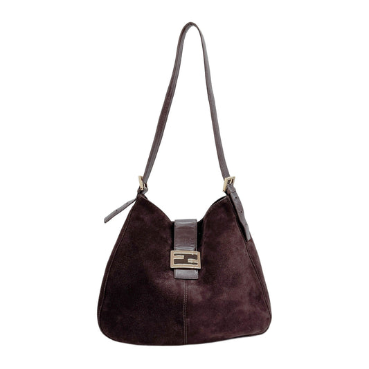Brown Suede Hobo Shoulder Bag