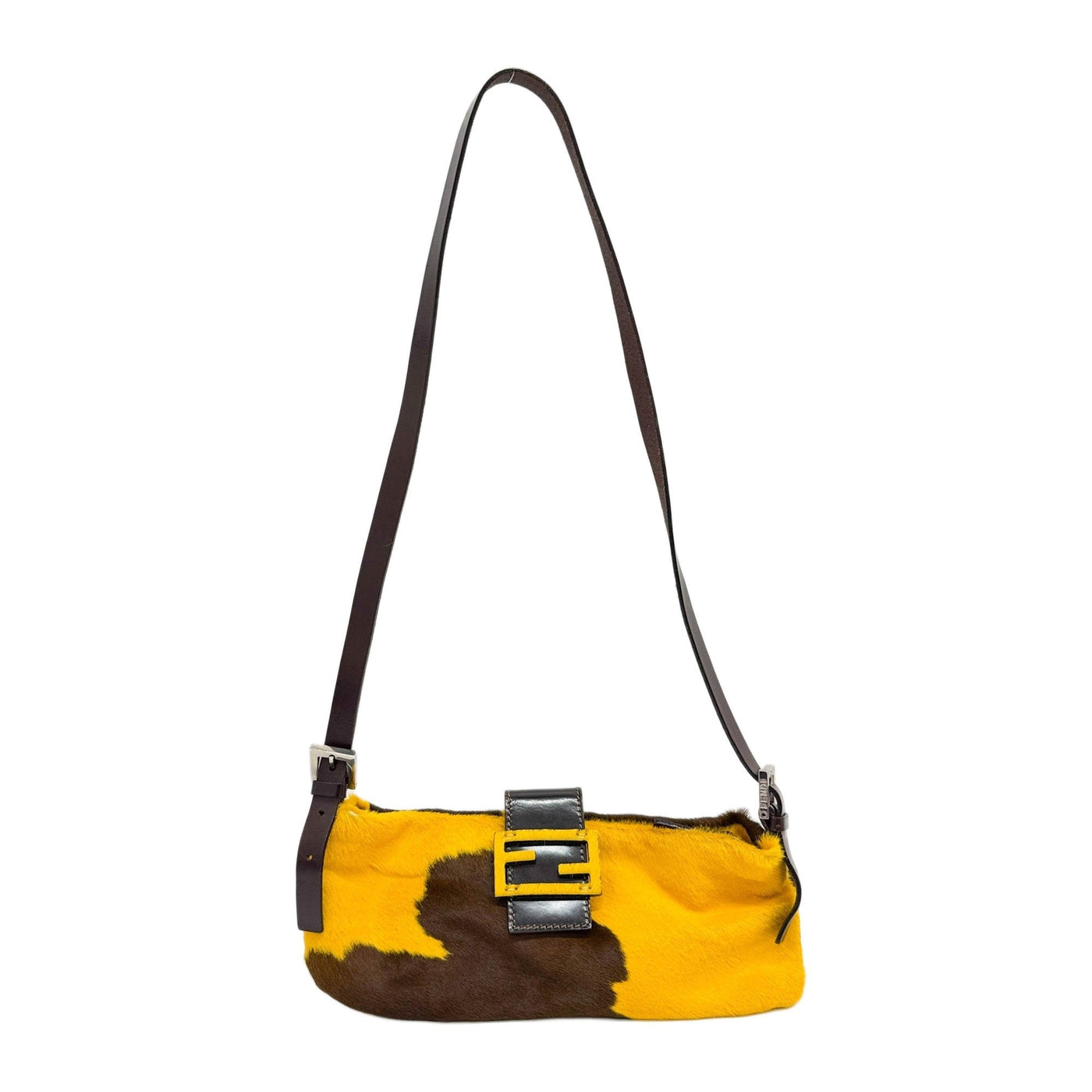 Yellow & Brown Cow Print Pony Hair Shoulder Bag