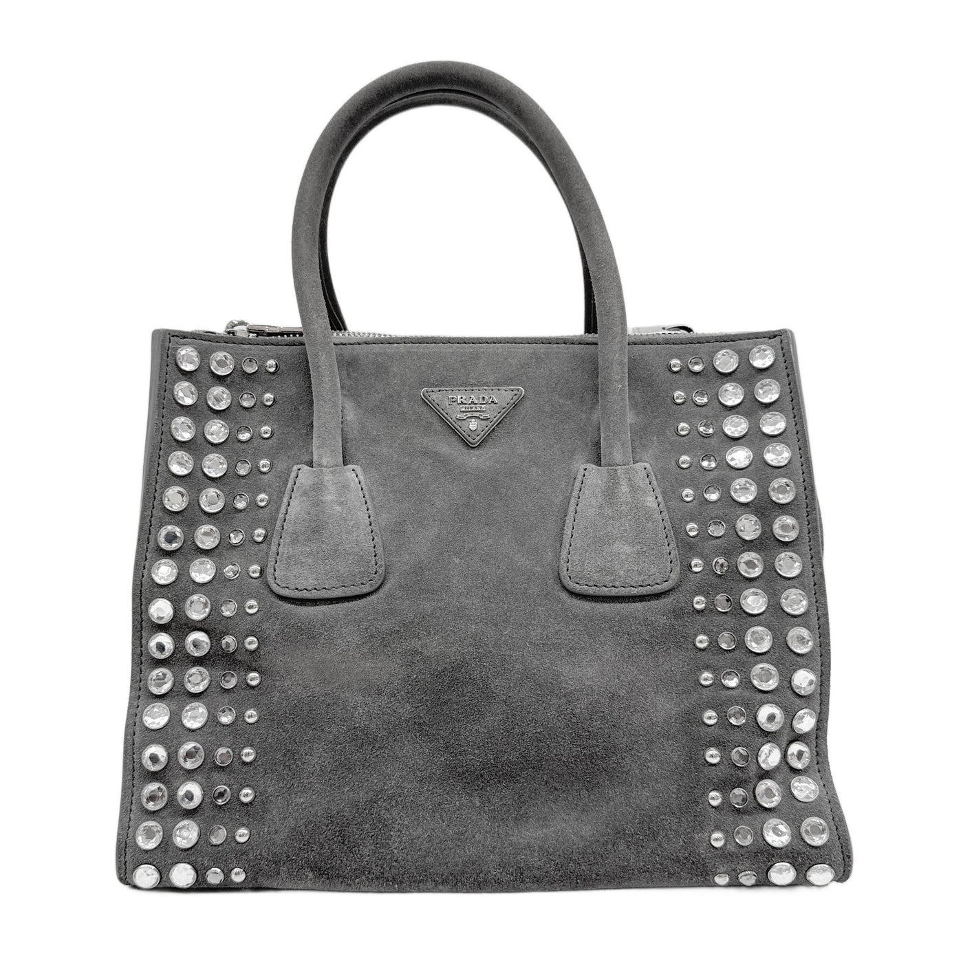 Rhinestone Embellished Grey Suede Hand Bag