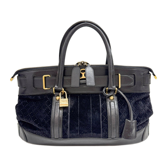 Web Secret Black Diamante Velvet and Leather Hand Bag