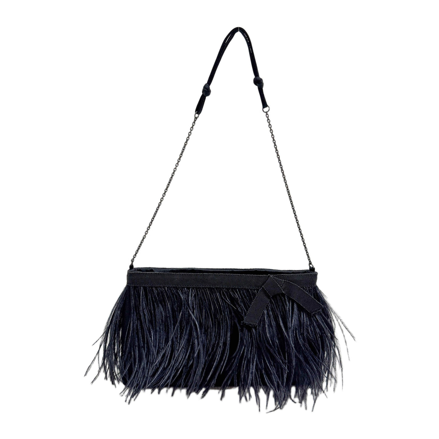 Ostrich Feather Fringe Back Satin Shoulder Bag