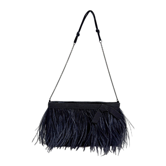 Ostrich Feather Fringe Back Satin Shoulder Bag