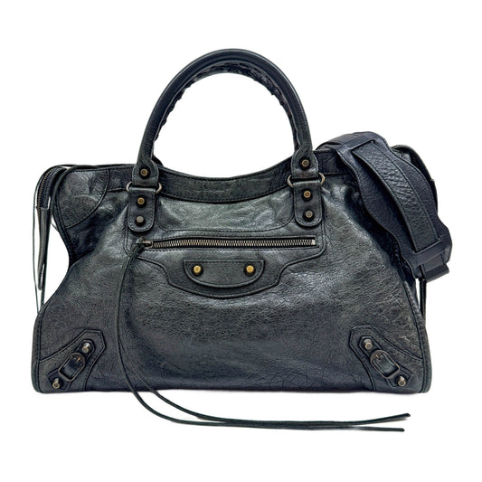 The City Anthracite Black Leather Two Way Bag