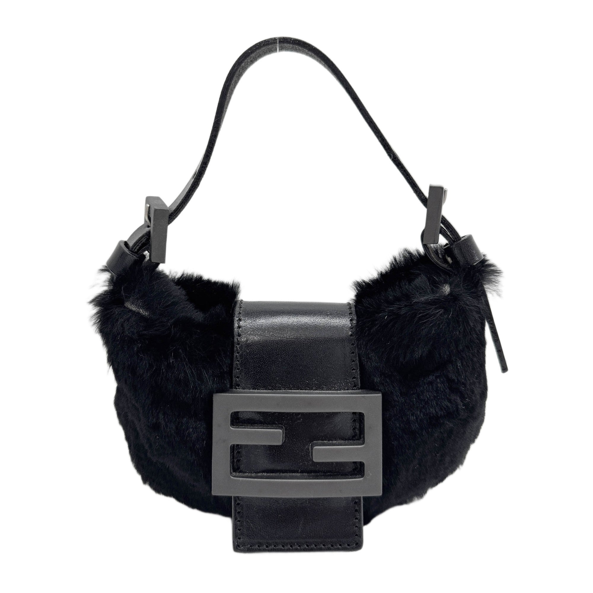 Mini Croissant Black Fur Hand Bag