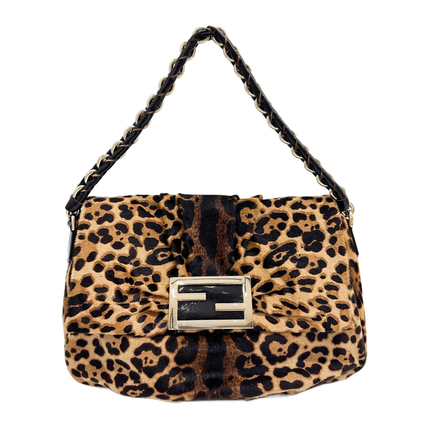 Mia Brown Leopard Print Pony Hair Shoulder Bag