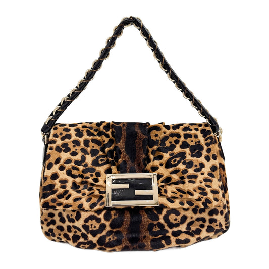 Mia Brown Leopard Print Pony Hair Shoulder Bag
