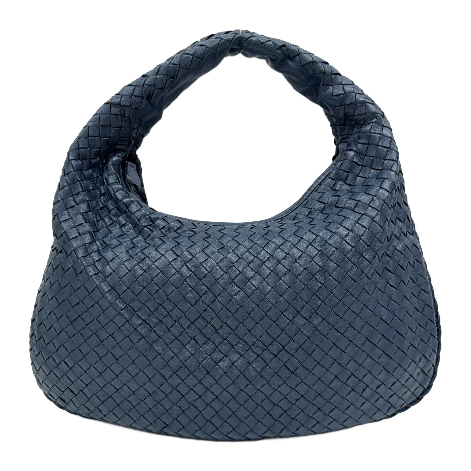 Veneta Intrecciato Steel Blue Leather Shoulder Bag