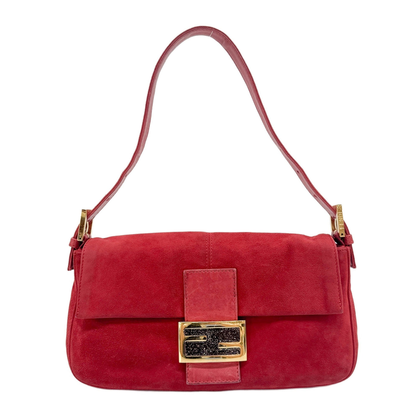 Baguette Red Suede Shoulder Bag