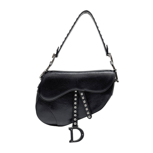 Saddle Studded Black Leather Two Way Bag