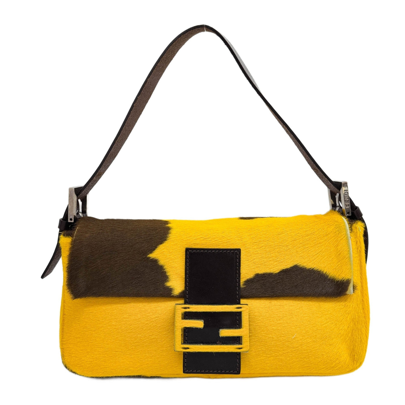 Baguette Yellow and Brown Cow Print Pony Hair Shoulder Hair