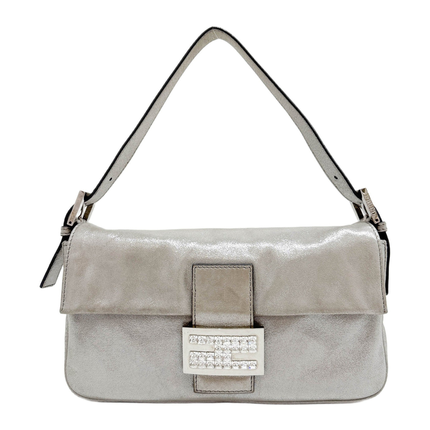 Baguette Glittery Grey Leather Shoulder Bag