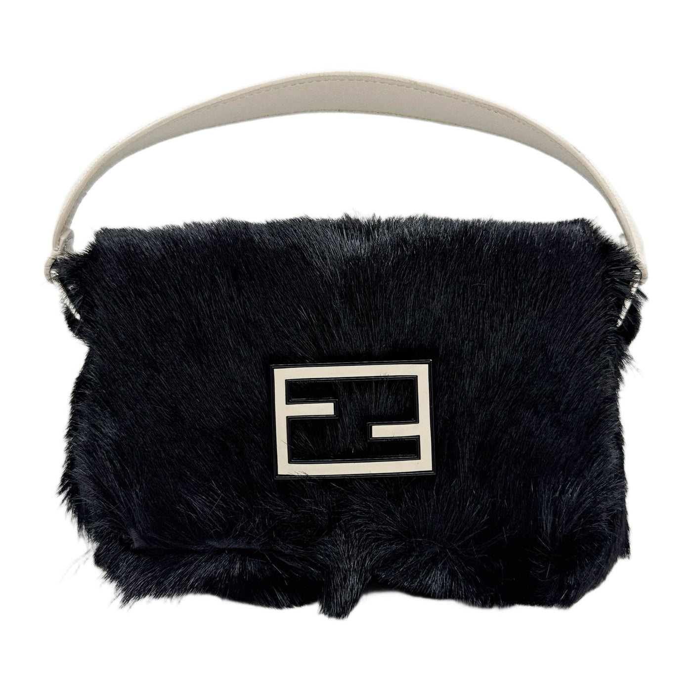 Mini Mamma Baguette Black Fur Shoulder Bag