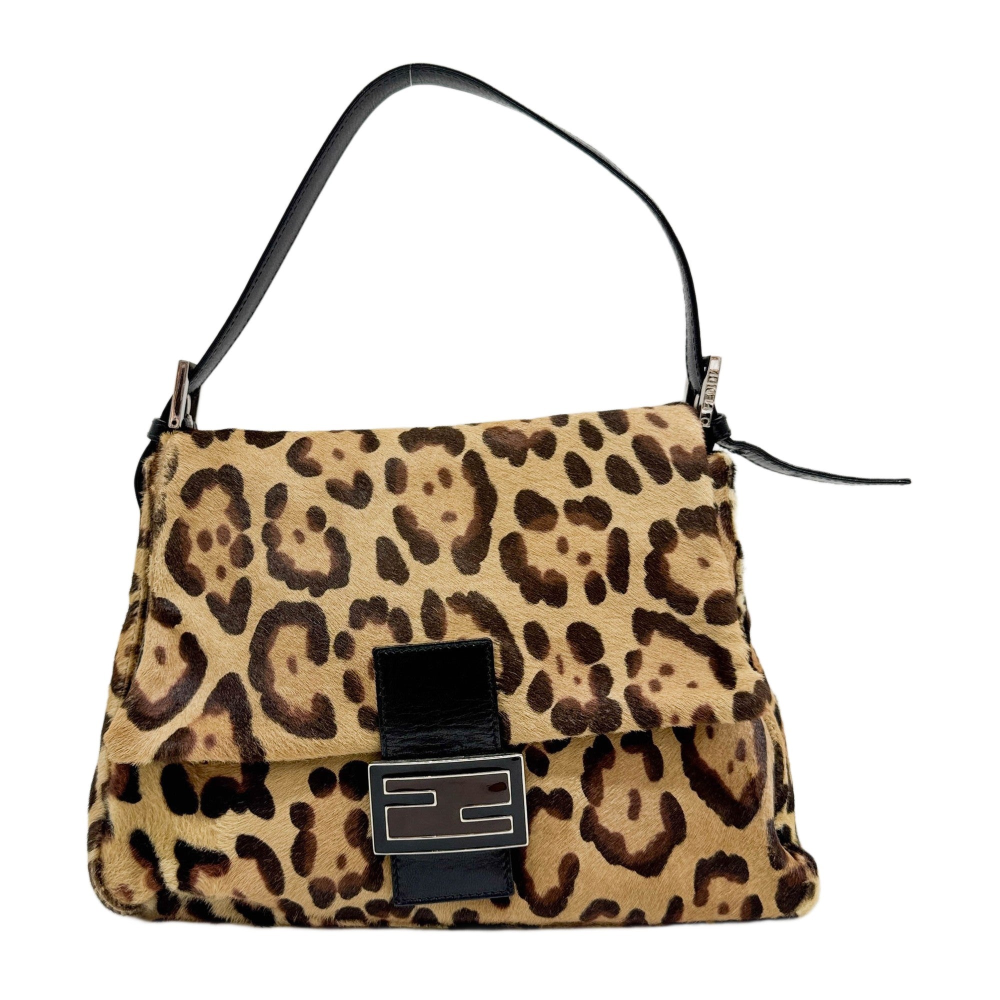 Mamma Baguette Brown Leopard Print Pony Hair Shoulder Bag