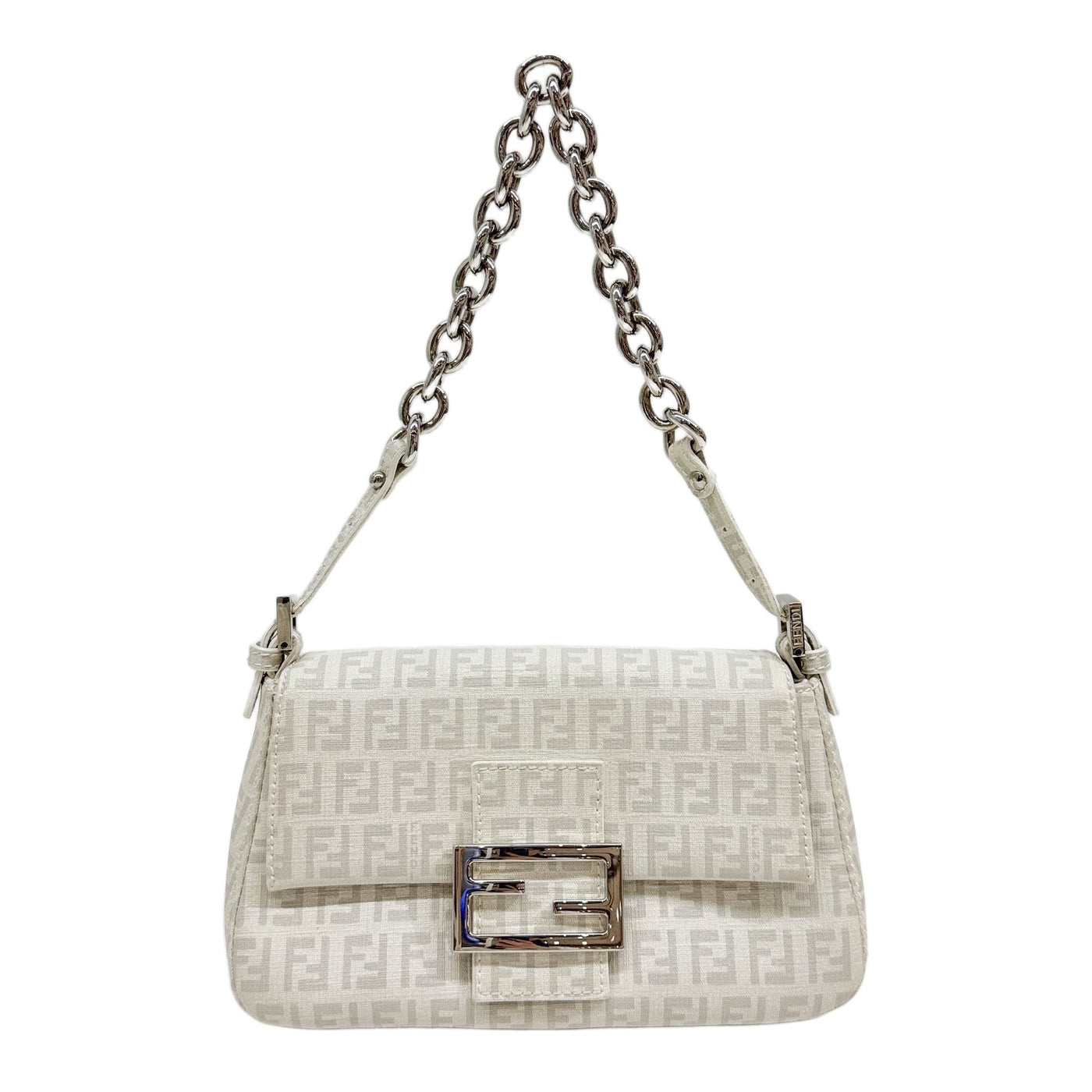 Mini Mamma Baguette Chain Strap White Zucchino Canvas Hand Bag