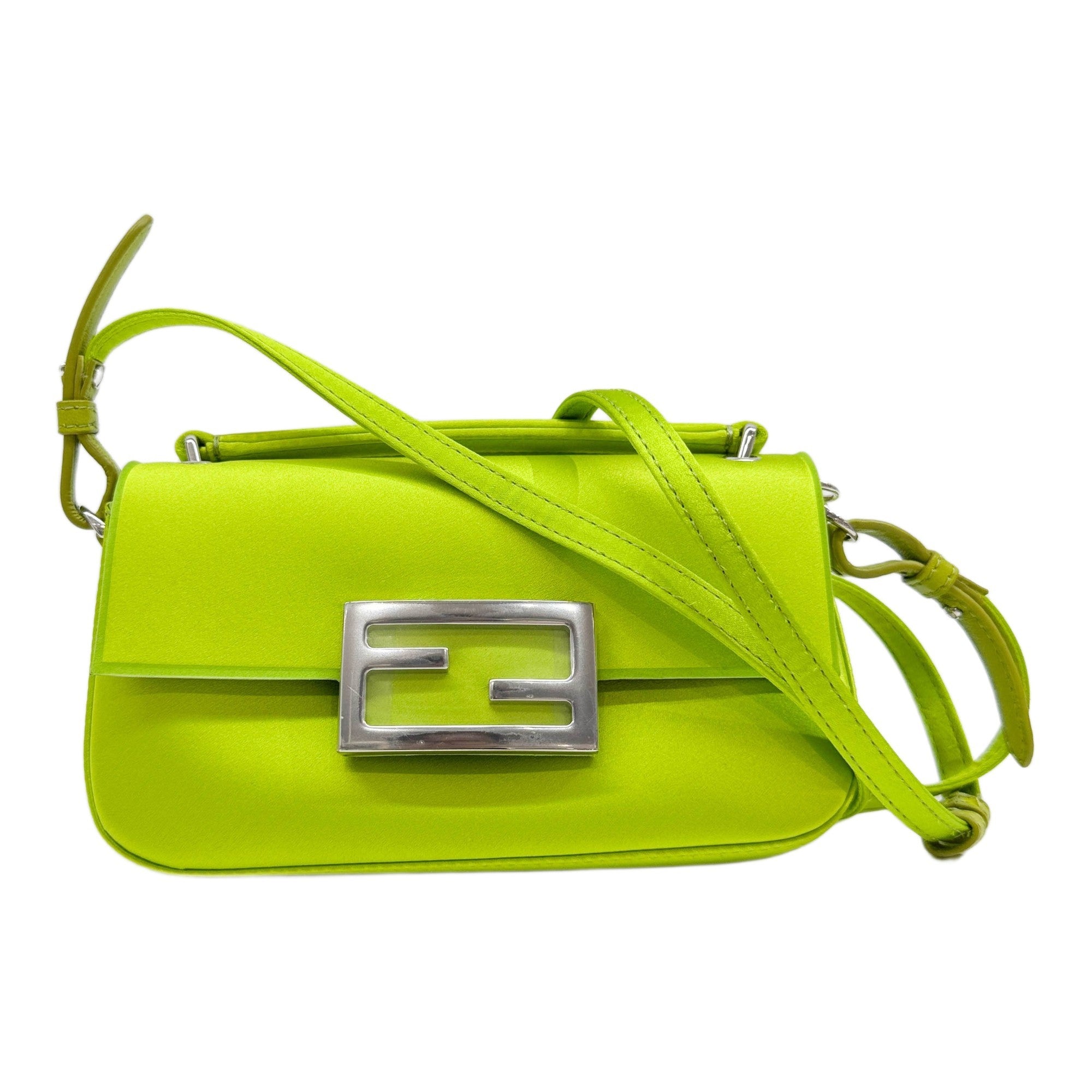 Baguette Phone Pouch Lime Green Satin Two Way Bag