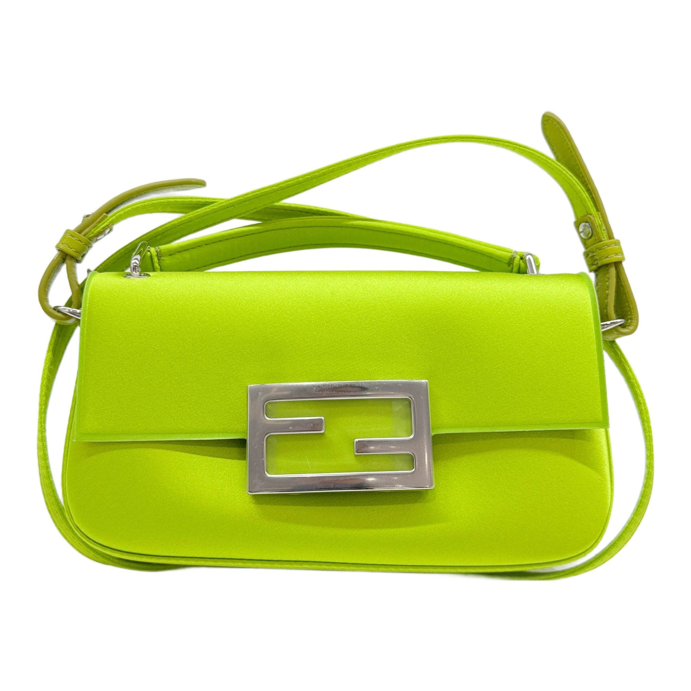 Baguette Phone Pouch Lime Green Satin Two Way Bag
