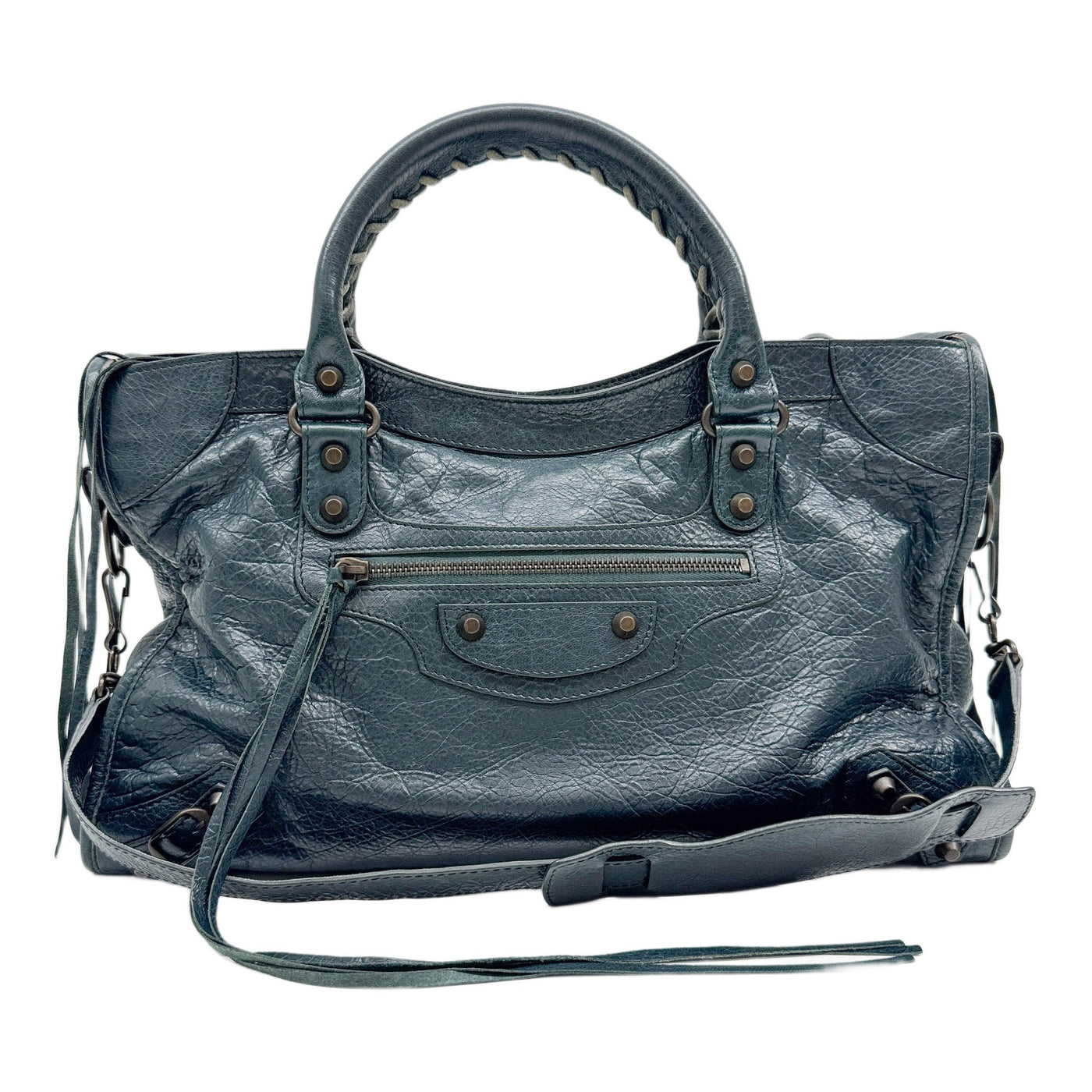 The City Pine Green Leather Two Way Bag