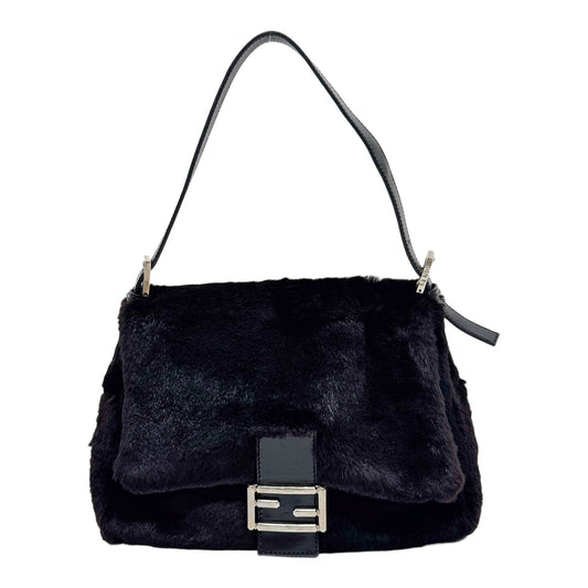 Mamma Baguette Black Fur Shoulder Bag
