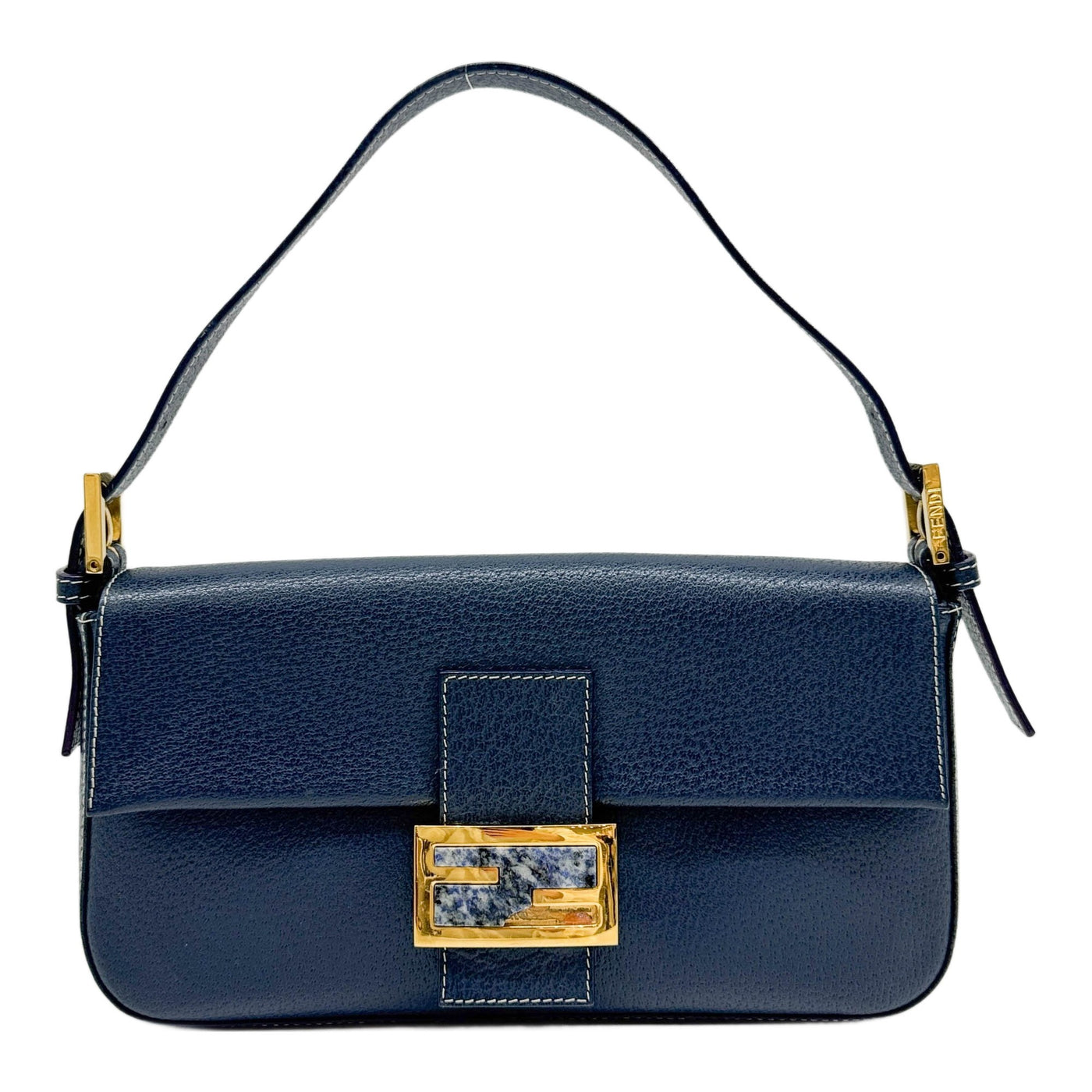 Baguette Blue Leather Shoulder Bag
