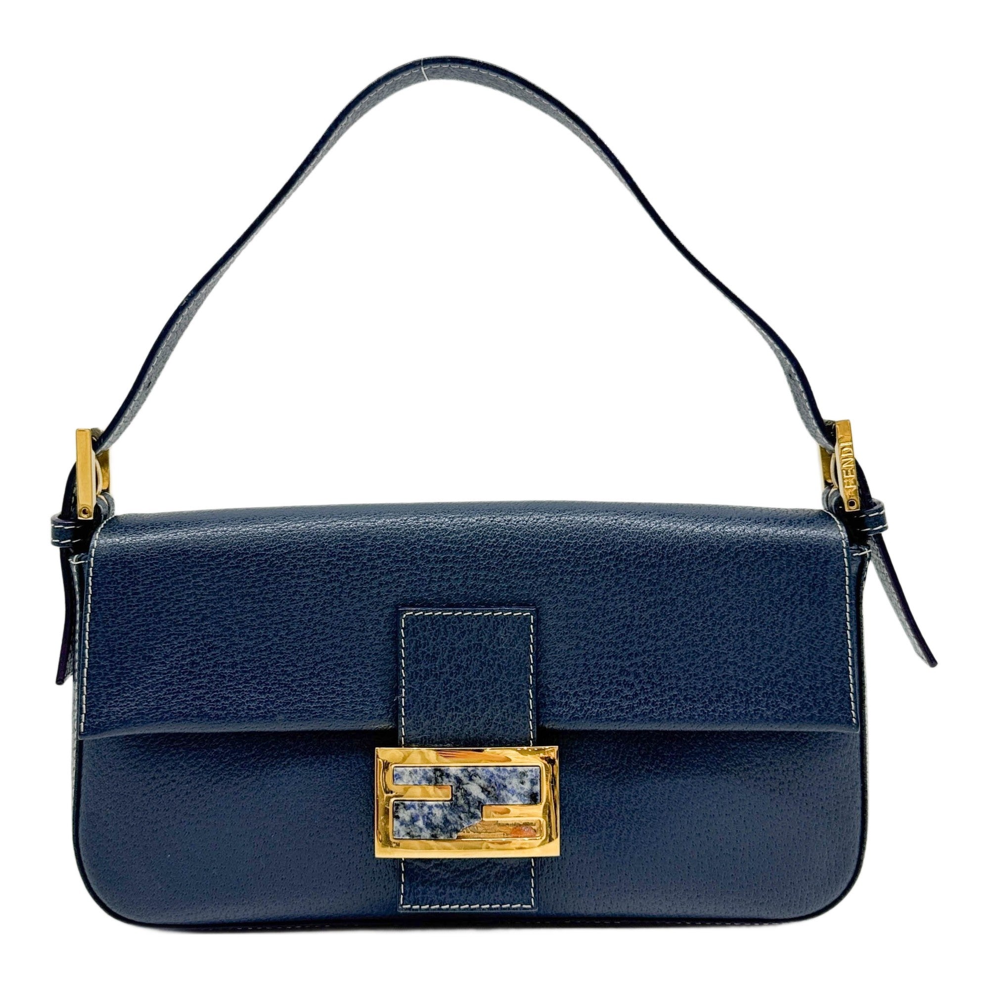 Baguette Blue Leather Shoulder Bag