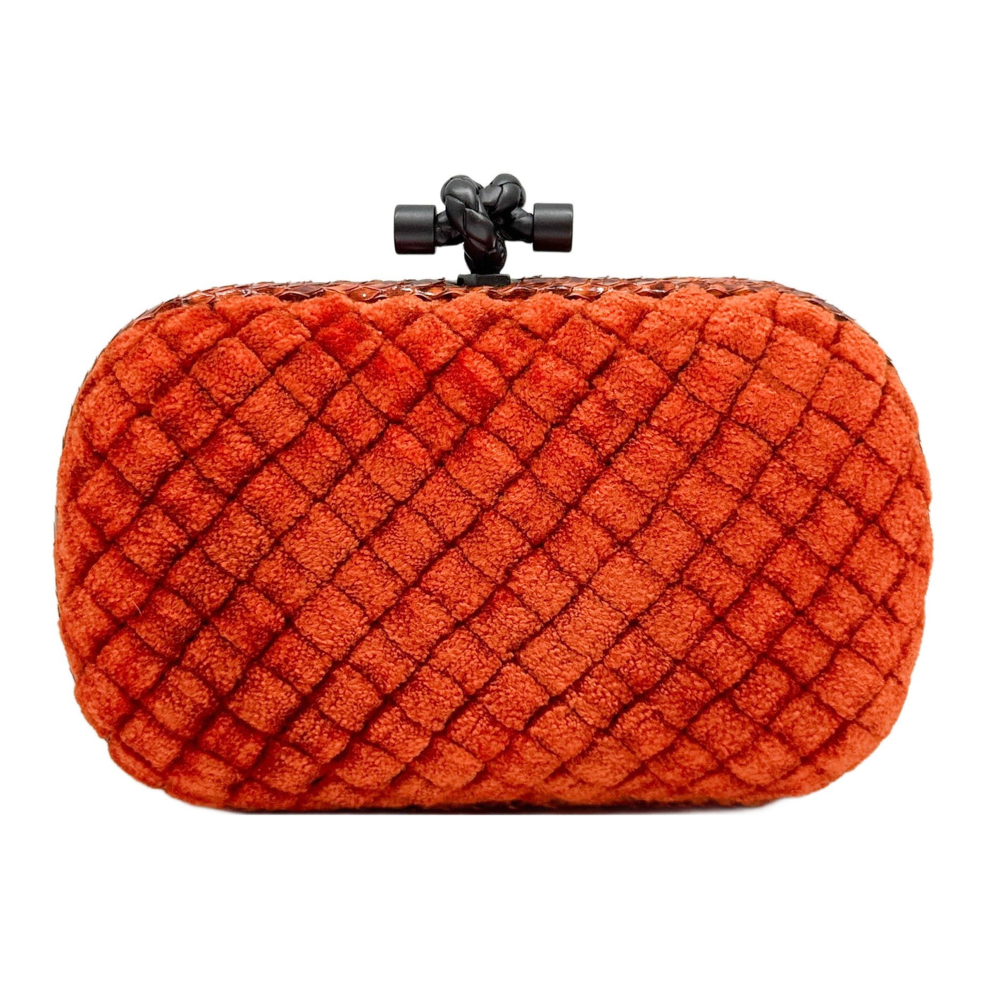 Knot Intrecciato Python Leather Trim Burnt Orange Velvet Clutch Bag