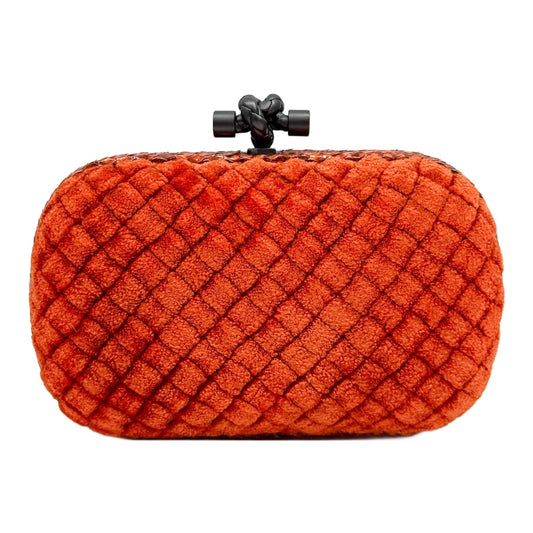 Knot Intrecciato Python Leather Trim Burnt Orange Velvet Clutch Bag