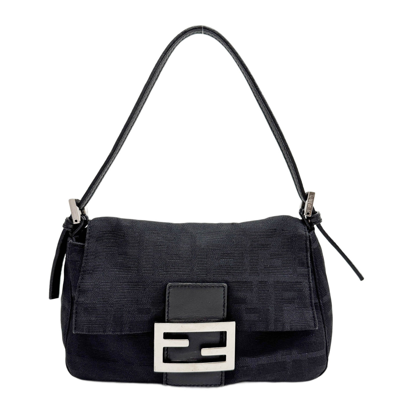 Mini Mamma Baguette Black Zucca Canvas Shoulder Bag