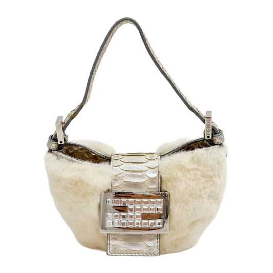 Mini Croissant Cream Rabbit Fur Hand Bag