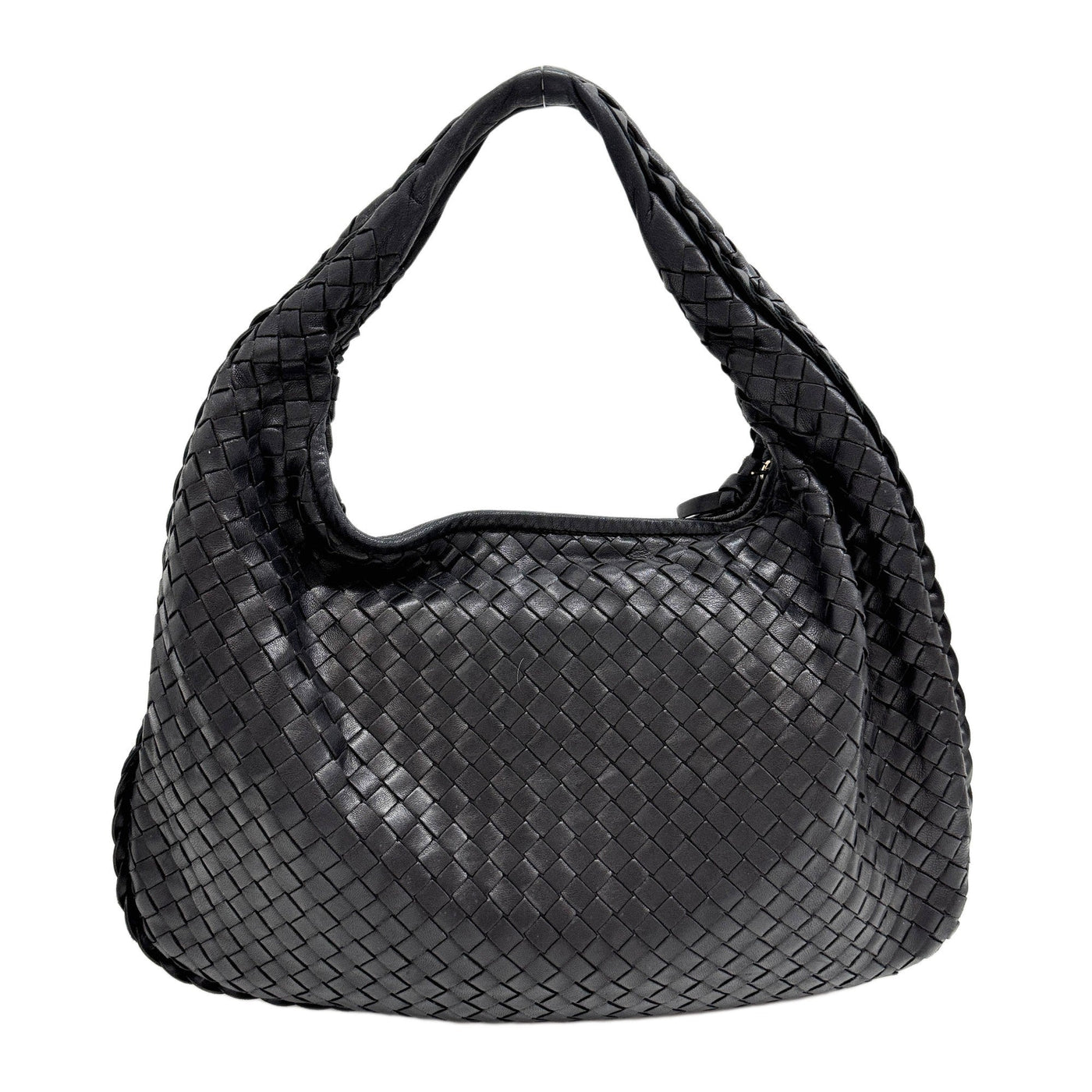 Intrecciato Black Leather Shoulder Bag