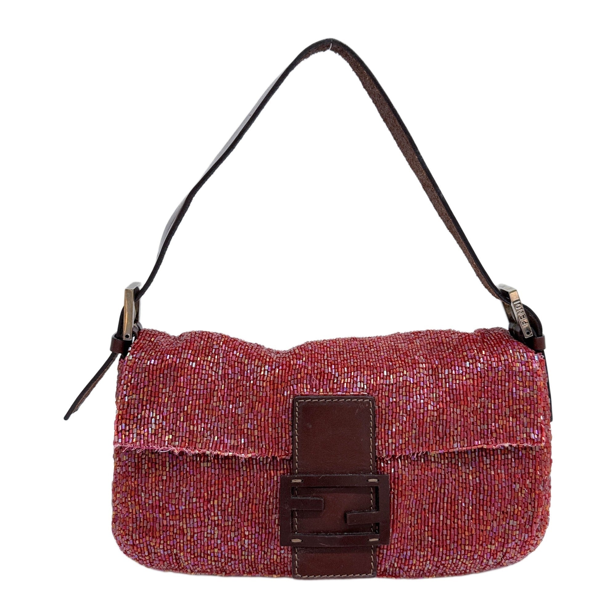 Baguette Multicolor Shine Red Beaded Shoulder Bag