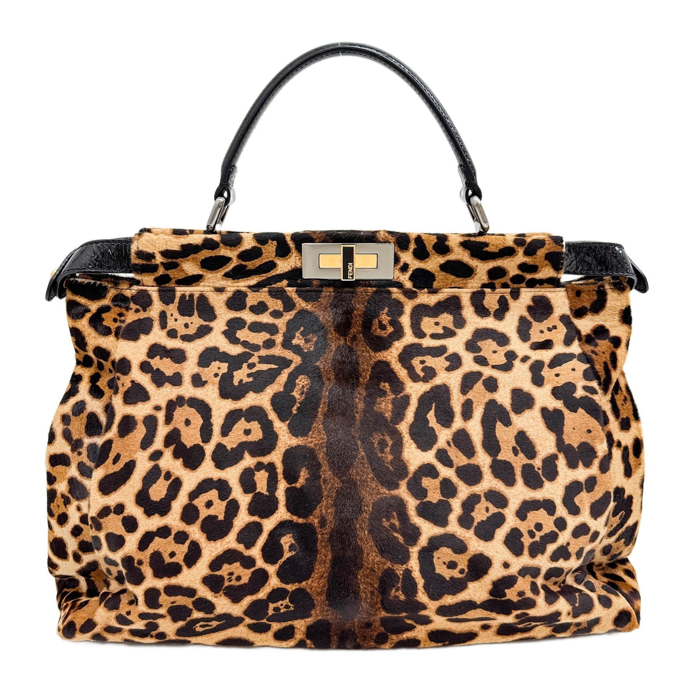 Large Peekaboo Brown Leopard Print Pony Hair Hand Bag