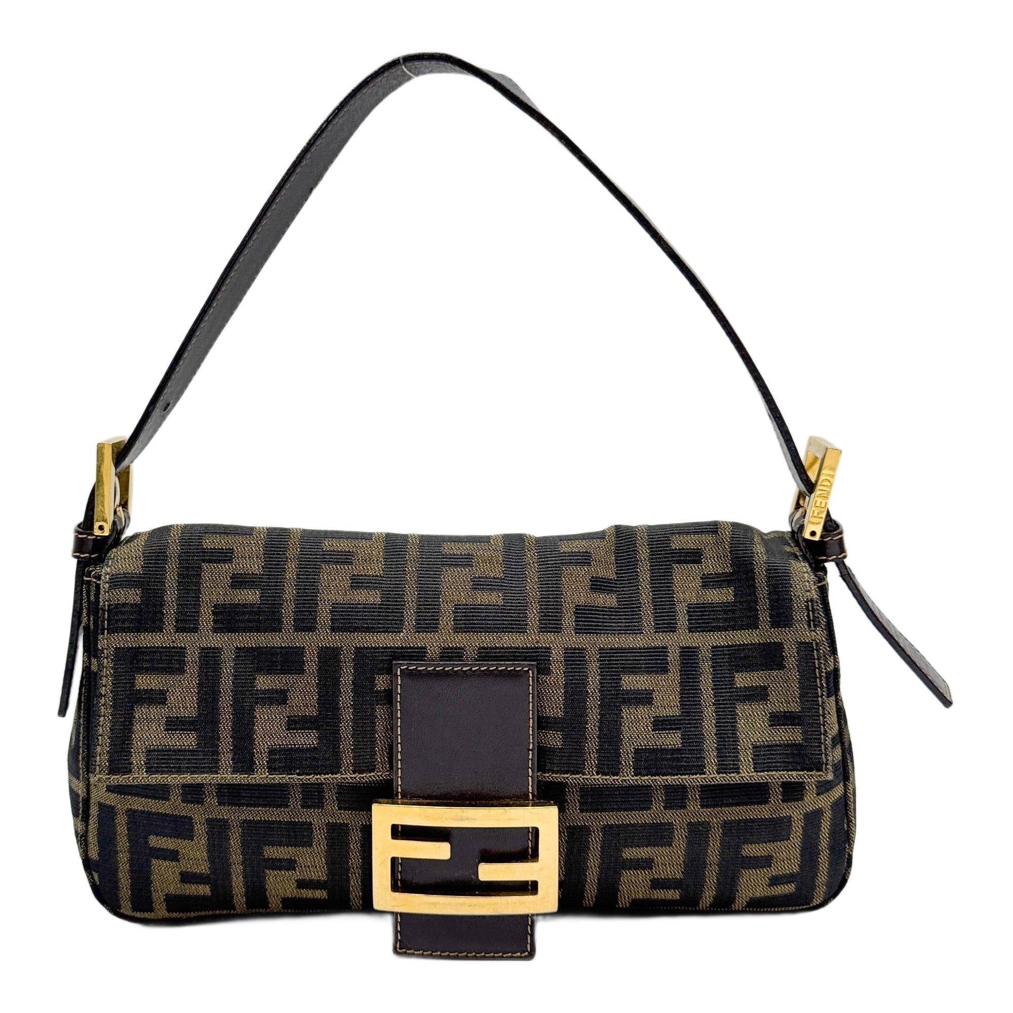 Baguette Brown Zucca Canvas Shoulder Bag