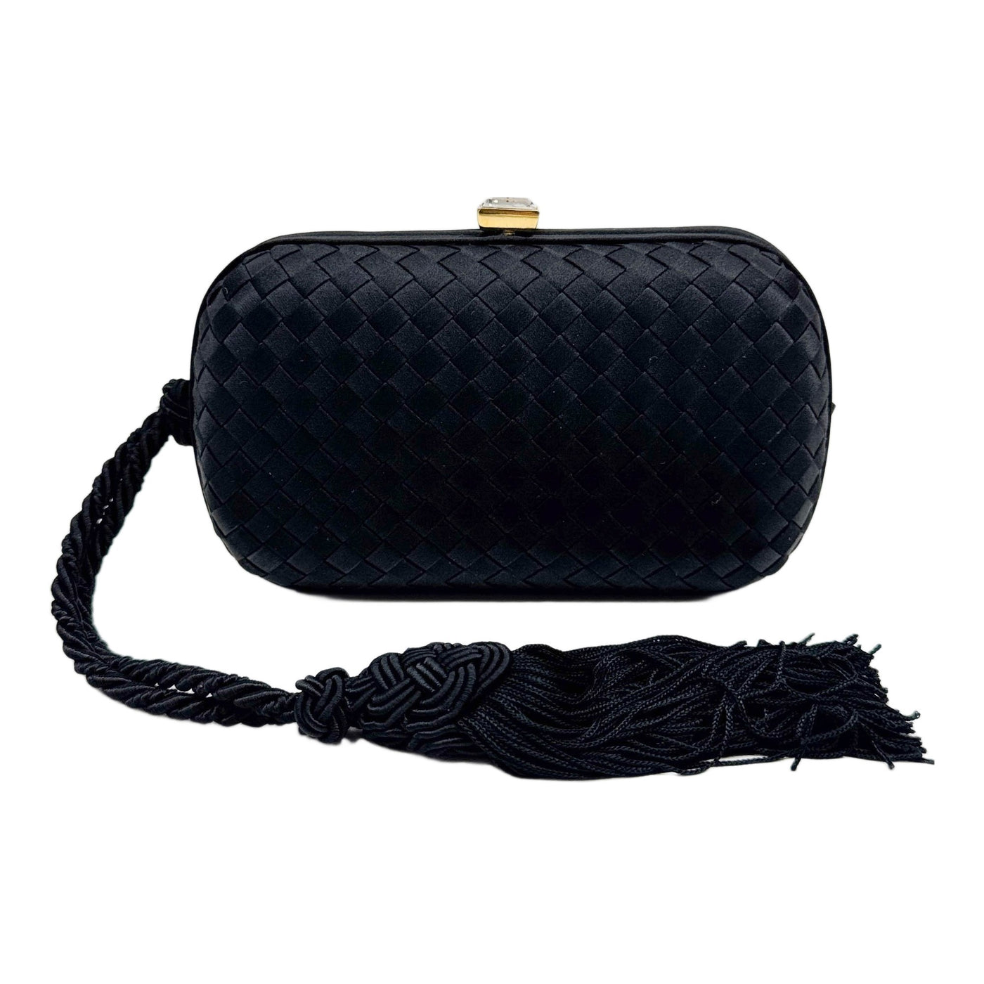 Intrecciato Black Satin Clutch Bag