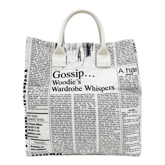 Borsa Newspaper Print White Cotton Tote Bag