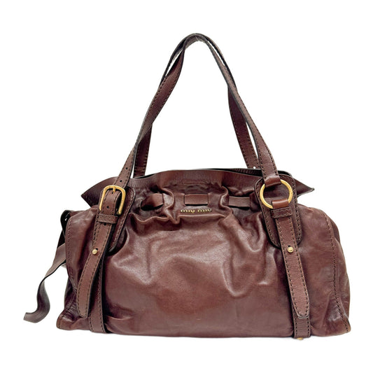 Vitello Lux Bow Dark Brown Leather Shoulder Bag