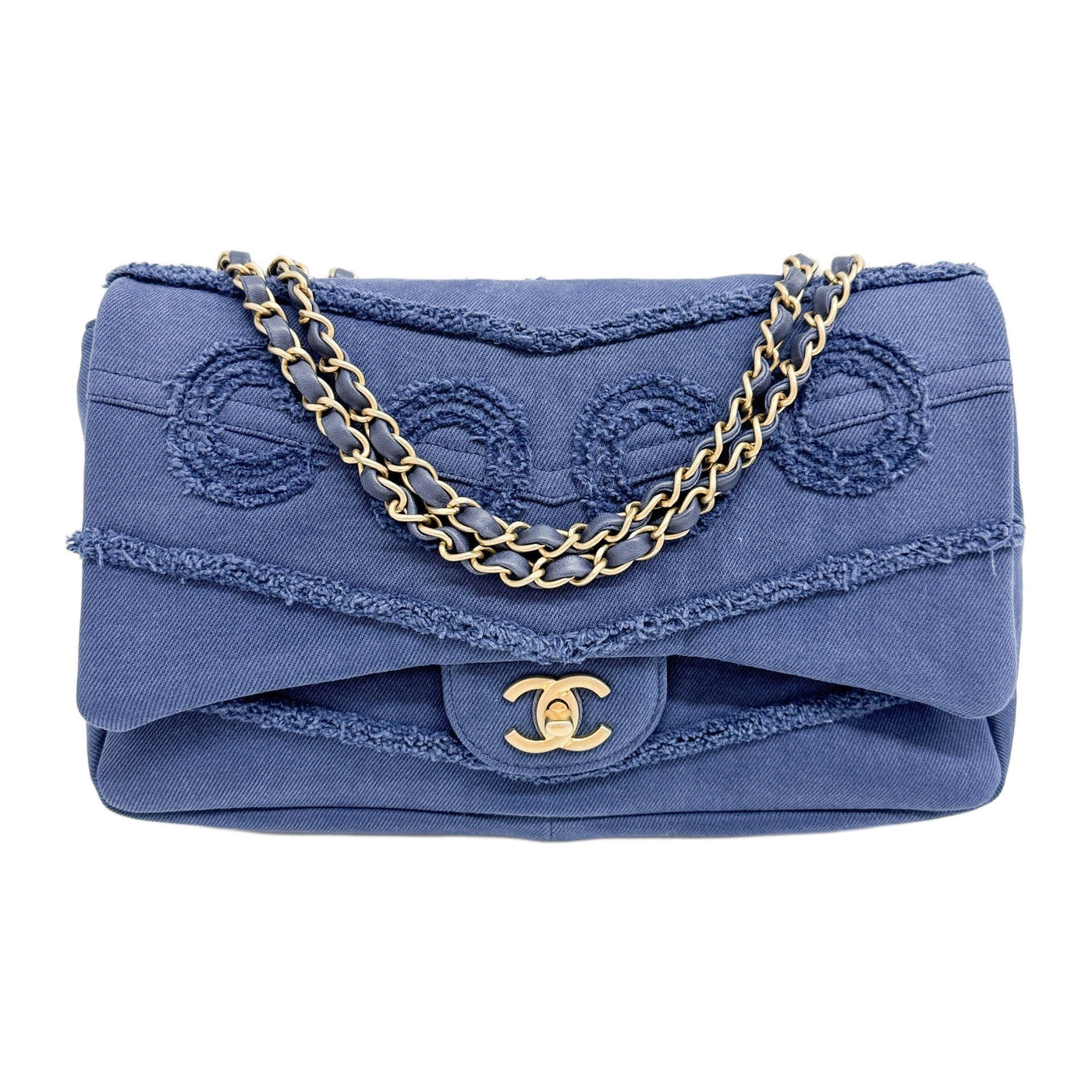 Jumbo Classic Flap 2019 Coco Mark Navy Blue Denim Shoulder Bag