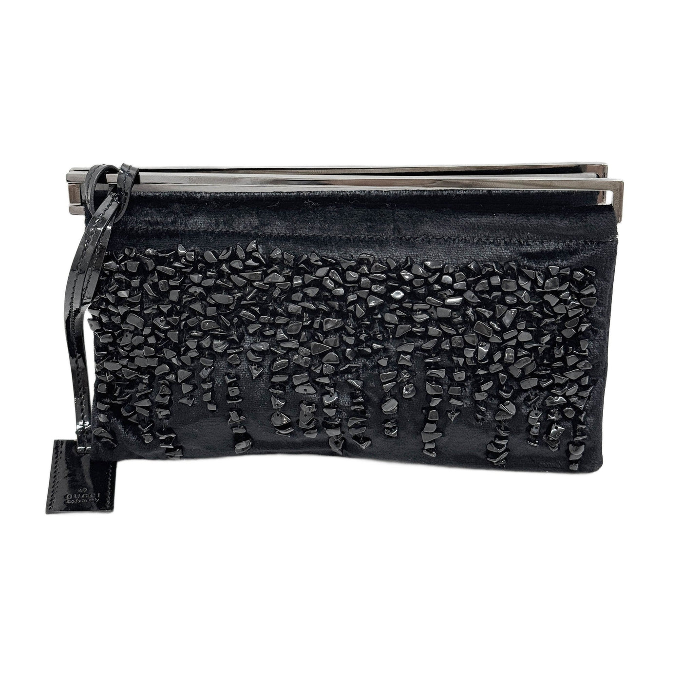 Rock Pearls Embellishment Black Velvet Clutch Bag