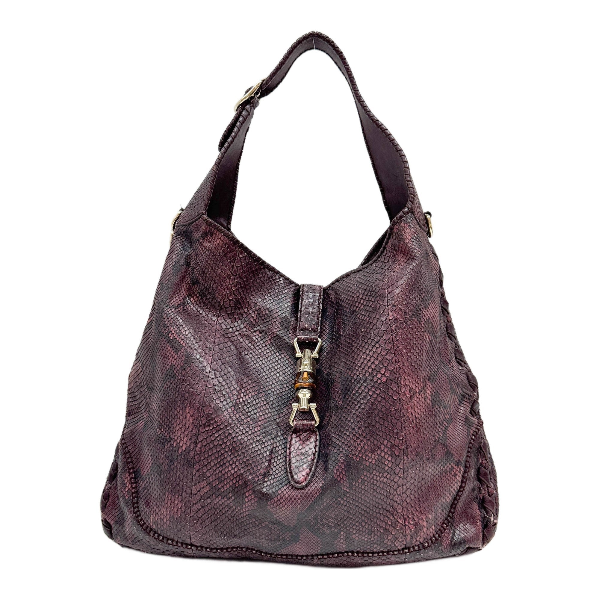 New Jackie Purple Python Embossed Leather Two Way Bag