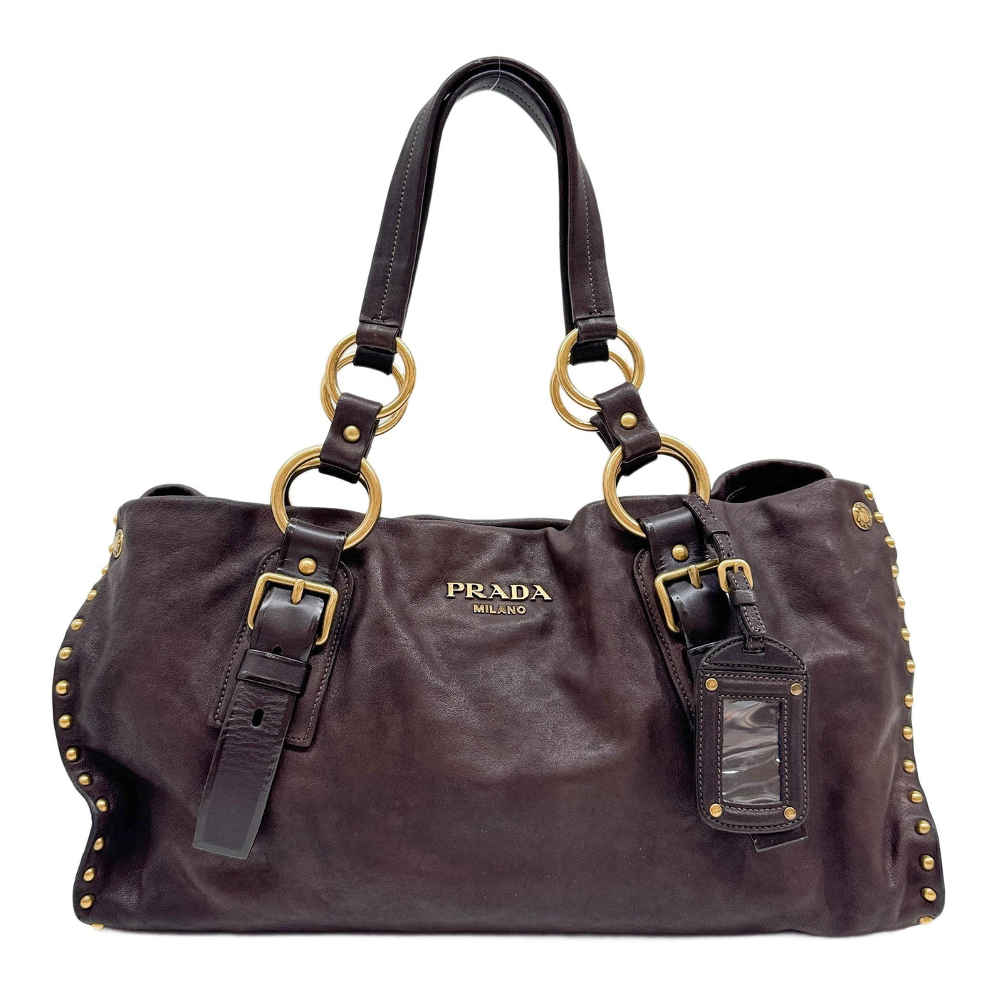 Aviator Studded Caffe Brown Leather Tote Bag