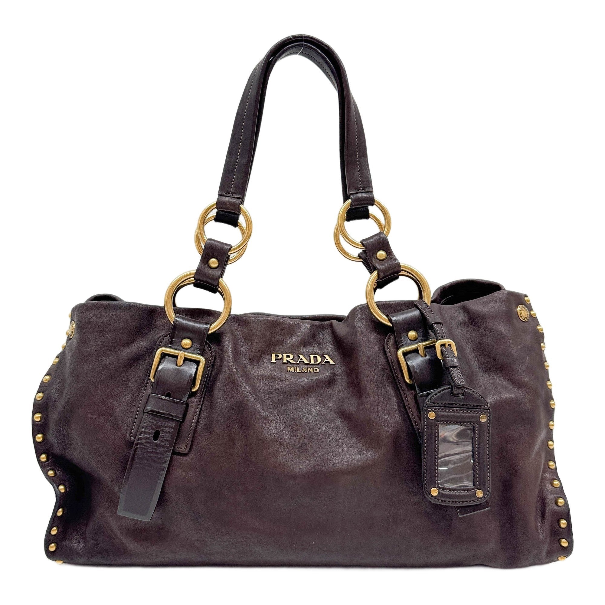 Aviator Studded Caffe Brown Leather Tote Bag