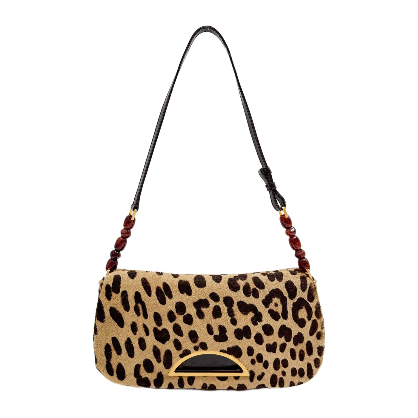 Malice Pearl Brown Cheetah Print Pony Hair Shoulder Bag
