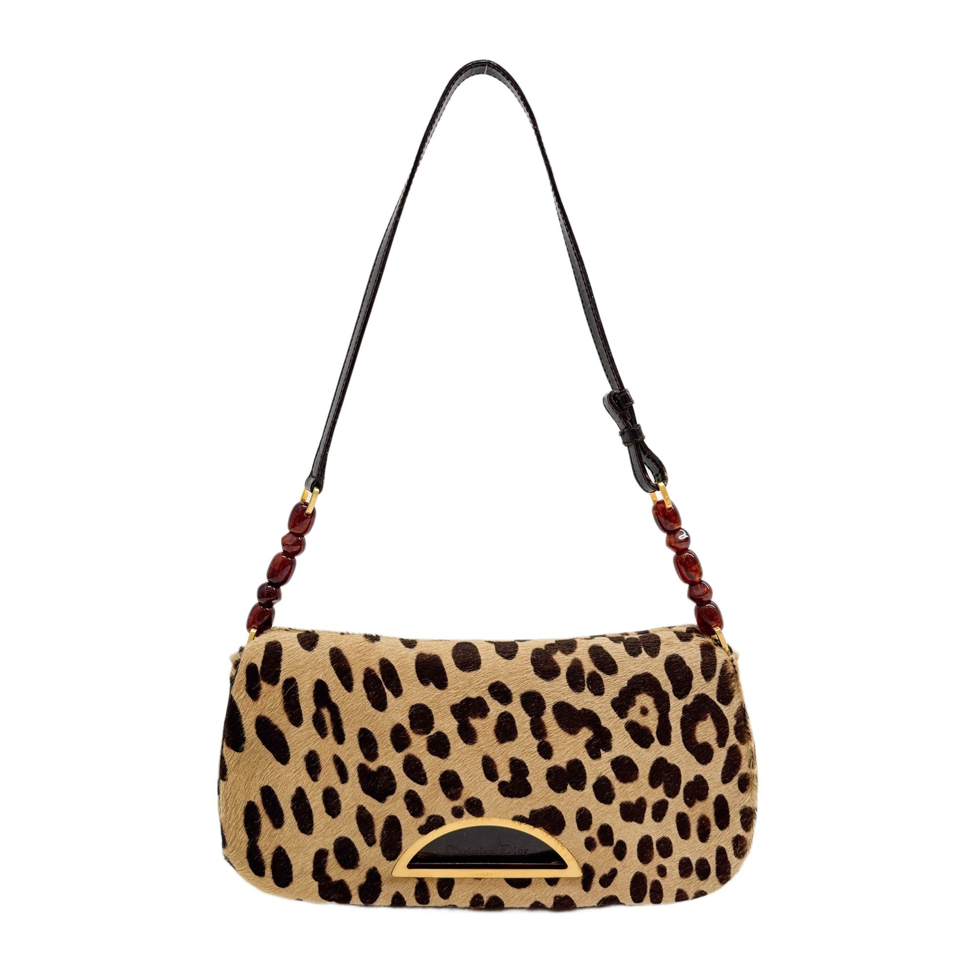 Malice Pearl Brown Cheetah Print Pony Hair Shoulder Bag