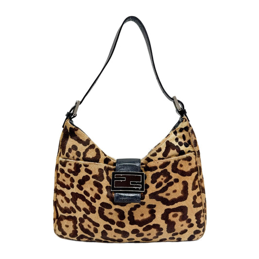Brown Leopard Print Pony Hair Shoulder Bag