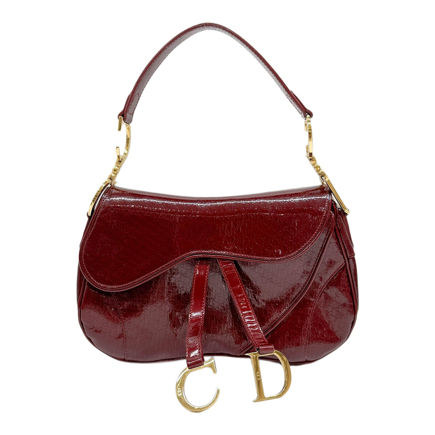 Double Saddle Red Trotter Patten Leather Shoulder Bag