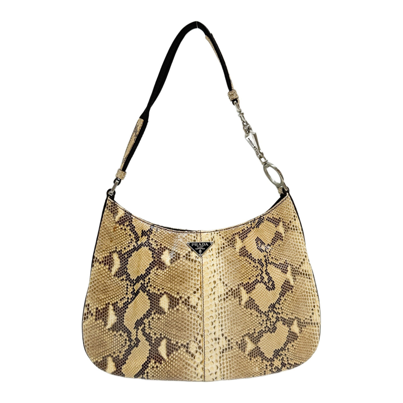 Brown Python Embossed Leather Shoulder Bag