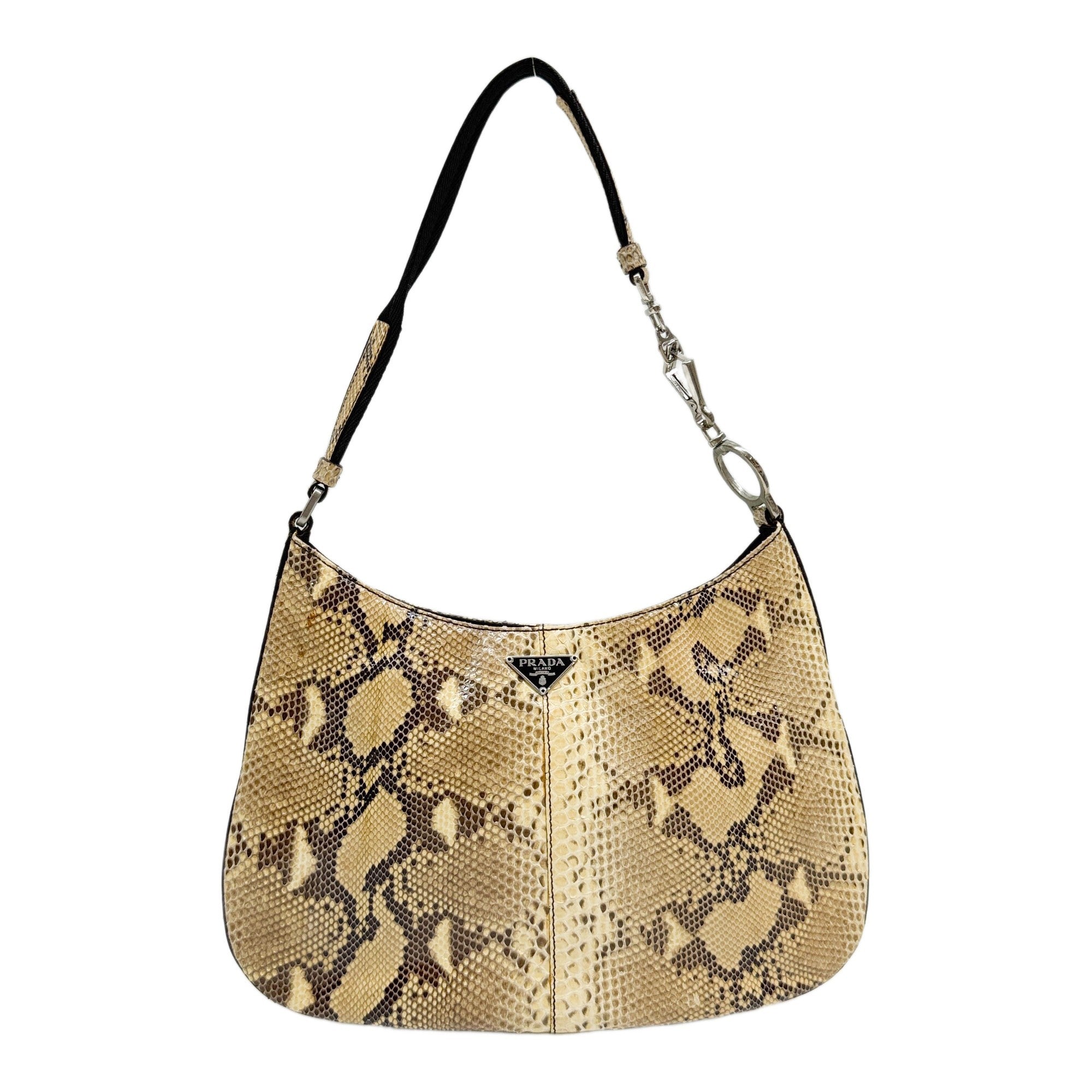 Brown Python Embossed Leather Shoulder Bag